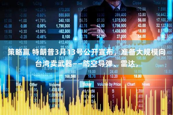策略赢 特朗普3月13号公开宣布，准备大规模向台湾卖武器——防空导弹、雷达，