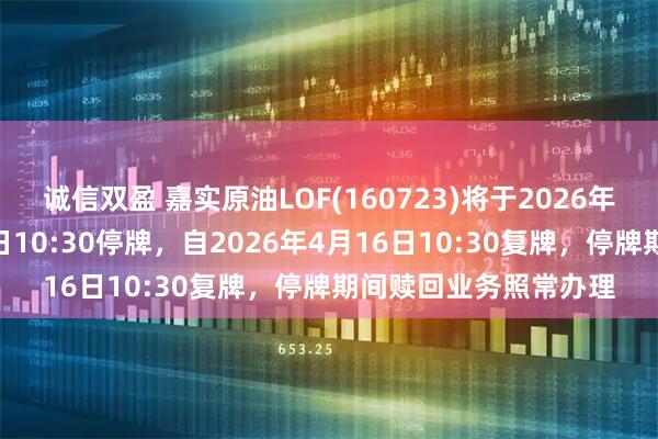 诚信双盈 嘉实原油LOF(160723)将于2026年4月16日开市起至当日10:30停牌，自2026年4月16日10:30复牌，停牌期间赎回业务照常办理