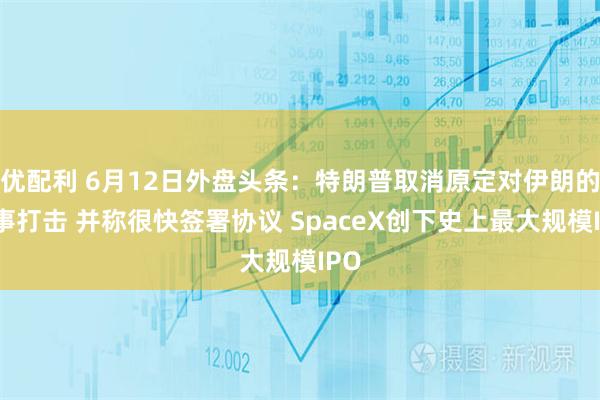 优配利 6月12日外盘头条：特朗普取消原定对伊朗的军事打击 并称很快签署协议 SpaceX创下史上最大规模IPO