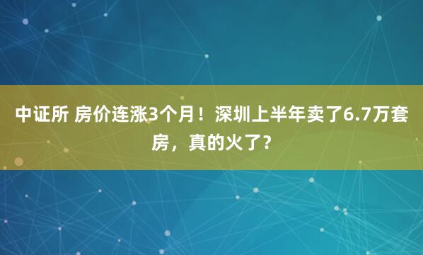 中证所 房价连涨3个月！深圳上半年卖了6.7万套房，真的火了？